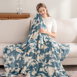 Berkshire Blanket-Classic Heavyweight Soft Printed VelvetLoft® Plush Throw Blanket, Cozy and Fuzzy, Floral Blue, 50in x 70in