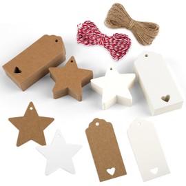Christmas Gift Tags, Pack of 200 Gift Tags Star, Christmas Tags Paper with 20 m Jute Cord, Labels for Labelling, Kraft Paper Tags for Gifts, Christmas Trees Bottles