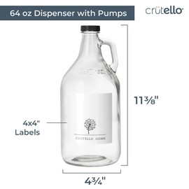 Crutello 64 oz Glass Laundry Detergent Dispenser for Detergent, Bleach, Syrup Pump Dispenser, Ketchup Pump, Glass Pump Bottle for Laundry Room Decor with Spray Bottle for Cleaning Solutions