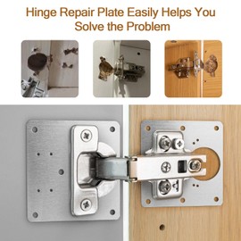 4 Pcs Hinge Repair Plate, Kitchen Cupboard Cabinets Door Hinge Repair Plate, Stainless Steel Hinges Repair Plates Brackets with Holes, Flat Fixing Joining Mending Plates Brackets with 32 Pcs Screws