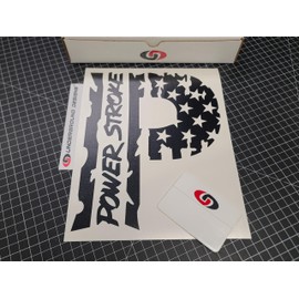 Power Stroke Decals 12" American Flag Truck Rear Window Stickers Fits 6.7L Diesel F250 F350 Select Color: (Gloss Black)