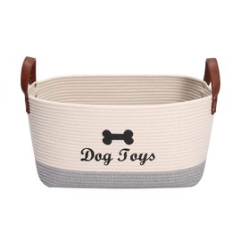 Large cotton dog toy basket, 16.5"x10.6"x 7.5" puppy toy basket, puppy bins, pet organizer, laundry basket storage bin - Perfect for organizing pet toys, blankets, leashes, coat and stuff - Beige Gray