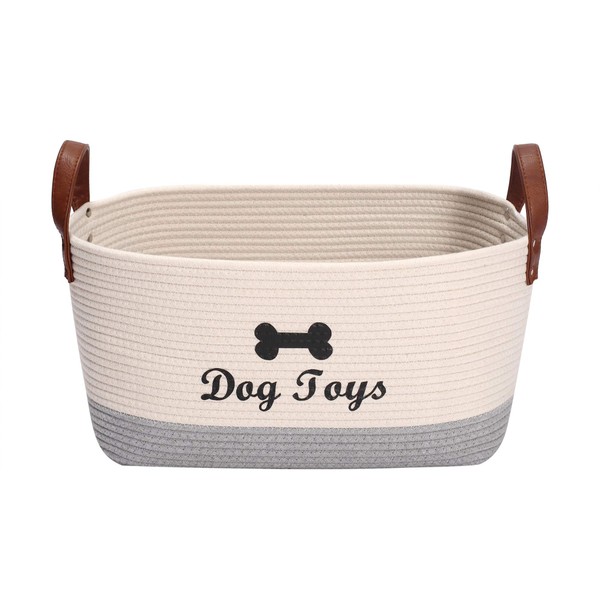 Large cotton dog toy basket, 16.5"x10.6"x 7.5" puppy toy basket,