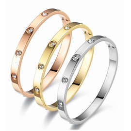 cutepul Love Bracelets Stainless Steel friendship Bracelet Cubic Zircon Filled Gold and Silver Female Women Mother's Day Valentine's Day Wedding Couple and Birthday Gift (silvery, 6.7inch)