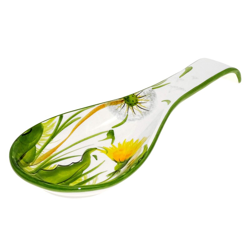 Lashuma Handmade Spoon Holder Ceramic Spoon Rest Dandelion Cutlery Tray