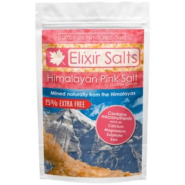 Elixir Salts - Organic Himalayan Pink Salt, Coarse Grade Supplied in re-sealable Stand up pouch (250g + 63g Free)…
