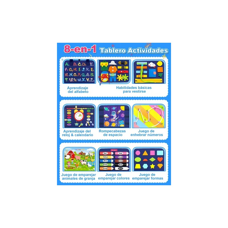 Tablero Montessori 8 Páginas Juego Sensorial Didáctico Infan