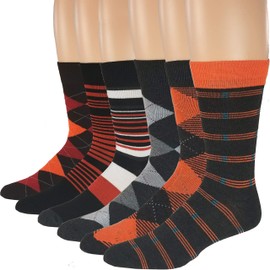 6 Pairs Mens Dress Socks Cotton Colorful Argyle Socks Patterned With Gift Box Orange Assorted Size 10-13 Debra Weitzner