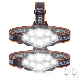 Headlamp Rechargeable, 22000 Lumen Super Bright 8 LED Head Lamp, 4 Modes Lightweight USB Head Light, IPX5 Waterproof Headlamp Flashlight for Outdoor Camping, Running, Cycling, Climbing (2 Packs)
