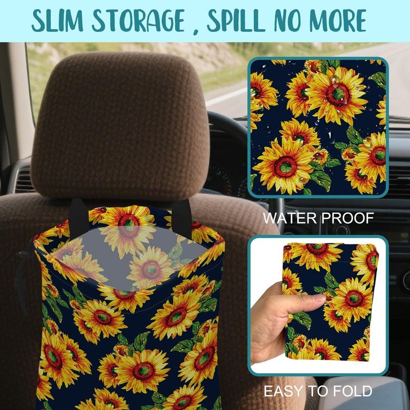 Car Trash Bag Abstract Yellow Sunflowers Hanging Drawstring Car Organizer