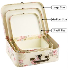 Fasmov 3 Pack Paperboard Suitcases Storage Box Decorative Boxes Storage Gift Boxes With Lids for Photo Storage Home Decoration, Wedding, Birthday, Anniversary, Light Yellow