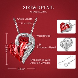 CRYSLOVE Love Heart Pendant Necklaces for Women 18K White Gold Angel Wing Crystals January Birthstone Jewelry Gifts for Party/Anniversary/Birthday