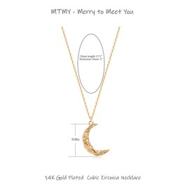 Carved Gold Moon Pendant Necklace for Women,14K Gold Plated Dainty Chain Crescent Moon Necklace Hammered Half Moon Jewelry