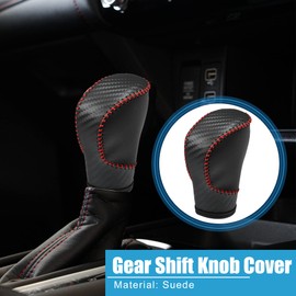 X AUTOHAUX Gear Shift Lever Cover Automotive Interior Gear Shift Knob Trim for Honda Civic 11th 2020-2022 Black with Red Stitches Carbon Fiber Pattern