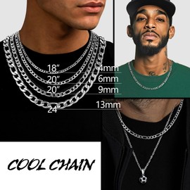 PROSTEEL Mens Figaro Chain Necklace 20 inch 6mm Men Jewelry Making Flat Link Chains Stainless Steel Necklaces