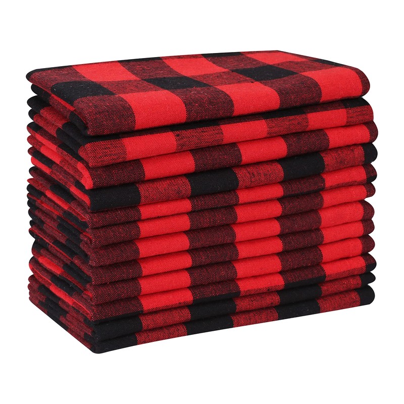 Ramanta Home - Servilletas (12 Unidades), Negro/Rojo (Black/Red), 18x18