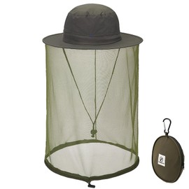 Mosquito Net Hat Safari Hat UPF 50+ Sun Protection Boonie Hats for Men with Neck Flap Fishing Hiking for Men/Women (Khaki Green)