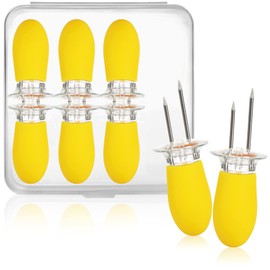 com-four® 8 x Corn Forks with 2 Stainless Steel Tines, Rust-Proof - Reusable Corn Skewers - Peeling Aid for Jacket Potatoes (08 Pieces - Yellow)