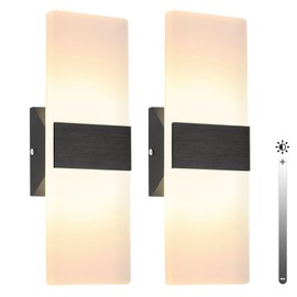 TRLIFE Dimmable LED Wall Sconces, Modern Wall Sconces Set of 2 Wall Mounted Lights 12W 3000K Warm White Hardwired Wall Sconce Lighting for Bedroom Bedside Bathroom Living Room Stairway(2 Pack, Black)