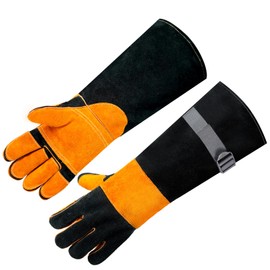 Leather BBQ Gloves,Heat Proof Grill Gloves,Heat Resistant Oven Mitts,BBQ Safety Gloves with Forearm Protector,Extreme Heat BBQ Gloves for Fireplace,Stove, Oven, Grill, BBQ, Pot Holder, Animal Handling