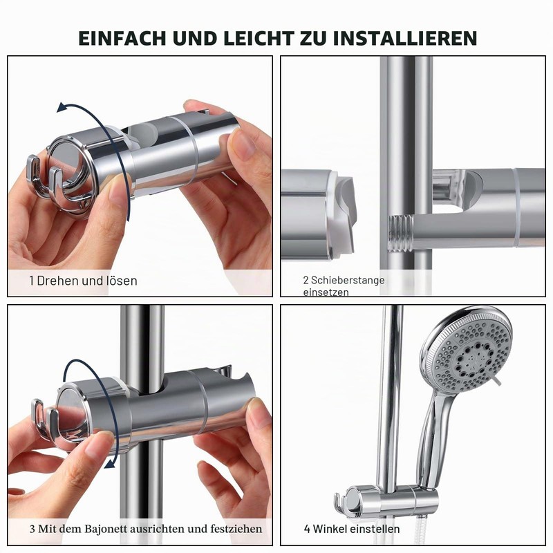Vinabo Shower Head Holder No Drilling 18-25mm Diameter Adjustable Shower
