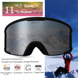 OUTDOOR SPARTA Adult Ski Goggles (3.Black Frame, Full Lens Mirrored Silver)