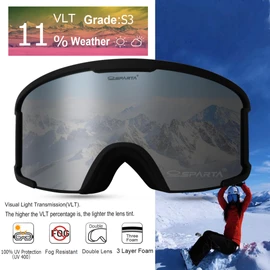 OUTDOOR SPARTA Adult Ski Goggles (3.Black Frame, Full Lens Mirrored Silver)