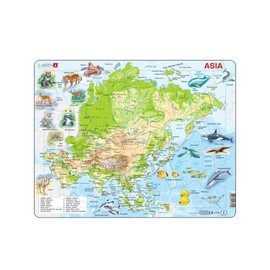 Larsen A30 Asia Jigsaw Puzzle Topographic Map, English Edition, Ages 6 and Up - 63 Pieces | Educational & Fun Puzzle Boxless Tray & Frame Included