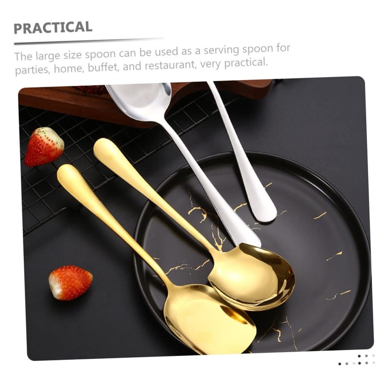 CIYODO 2pcs Male Spoon Gold Utensils Big Spoon Restaurant Serving