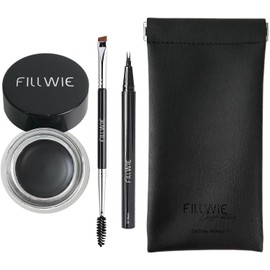 Sello De Pomada Para Cejas, Lápiz Líquido Para Cejas Con Microblading De 2 Puntas, Kit Para Cejas Con Cepillo En Ángulo Y Estuche De Pu Para Viaje (Negro)