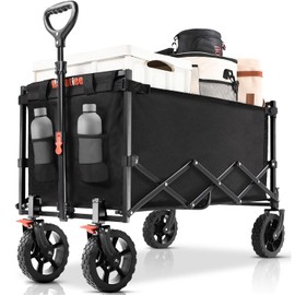 Navatiee 140L Wagon Cart Foldable, Large Capacity Collapsible Wagon with Smallest Folding Design, Utility Grocery Cart for Camping Shopping Sports, Black