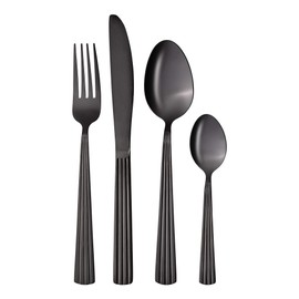 GRÄWE Besteckset für 4 Personen aus Edelstahl, schwarzes Essbesteck, Tafelbesteck Set 16-teilig, spülmaschinengeeignet, Besteck Set mit Dekor - Serie Athen