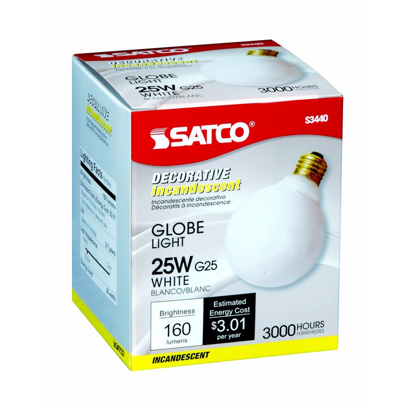 Satco Products S3440 120V 25G25 Medium Base White Light Bulb