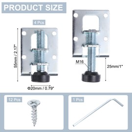 sourcing map 4Pack Adjustable Furniture Leveling Feet, 2.17" Heavy Duty Furniture Levelers Metal Mounting Brackets for Workbench Cabinet Wardrobe, Silver