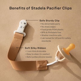 Stadela Baby Pacifier Clip Holder - Girl or Boy Unisex 4 Pack Gift Set – Woodland Mushrooms Bees Neutral Green Beige (Forest)