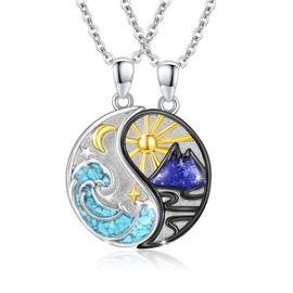 REDSUN Yin Yang Necklace Sterling Silver Sun Moon Chain Elephant Pendant for Couple BFF Chain 2 Pieces Jewellery Gifts for Women Men Couple Daughter, Sterling Silver