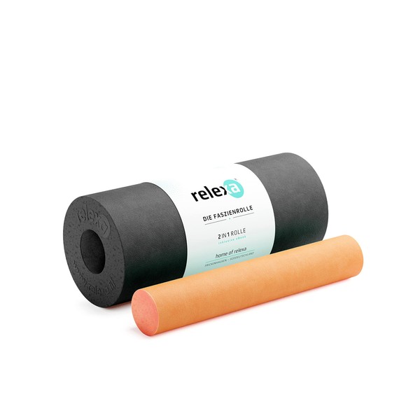 relexa 2-in-1 Fascia Roller Black/Orange, 2-Piece Self-Massager with Removable Core,