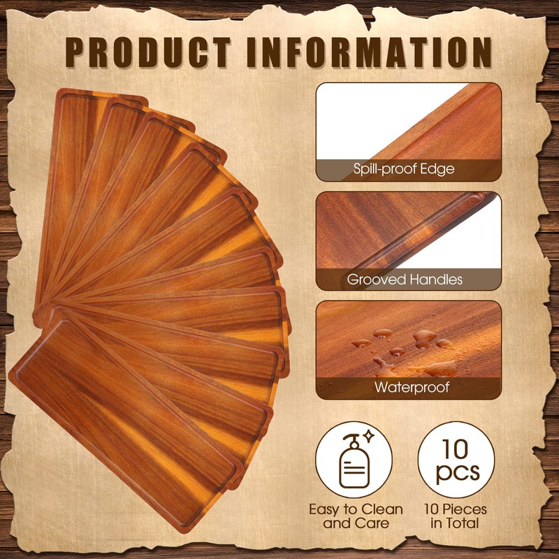 10 Pack Solid Wood Serving Trays 16.7 x 6.4 Inch