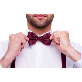 trilece Suspenders and Bow Ties For Men - Adjustable Size Pretied Bowtie - Mens Suspenders - Elastic 1 inch Wide Y Shape Suspenders with Bowtie (Burgundy)