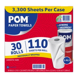 POM Individually Wrapped 2-Ply Paper Towels (110 sheets/roll, 30 rolls)