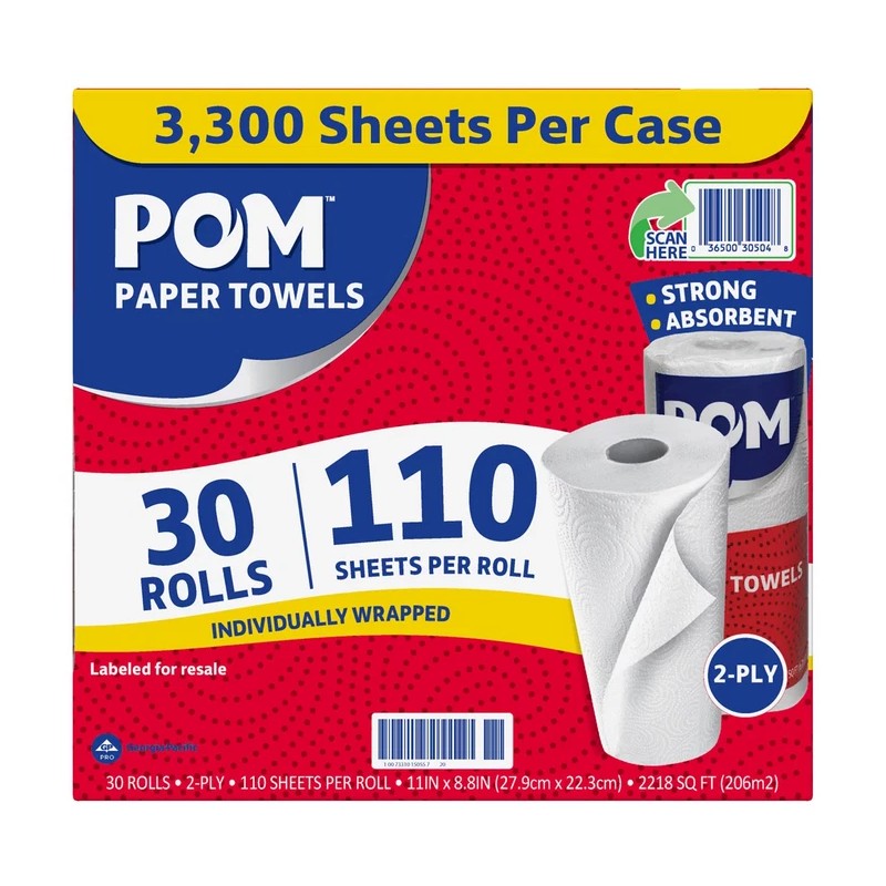 POM Individually Wrapped 2-Ply Paper Towels (110 sheets/roll, 30 rolls)
