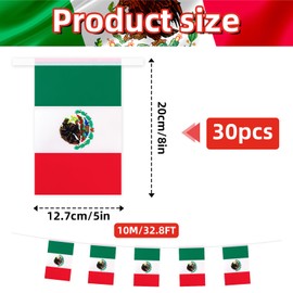 32.8 ft Mexico Pennant Flags Banner, 30 Pcs Mini Mexican String Flags | Green, White, and Red Bunting Banner for Mexican National Day, Cinco de Mayo, Parades, Home, Restaurants, Garden Decorations