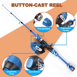 doorslay Kids Fishing Rod and Reel Combo Full Kit 1.2m/1.5m Telescopic Casting Rod Pole with Spincast Reel and Hooks Lures Swivels Carry Bag