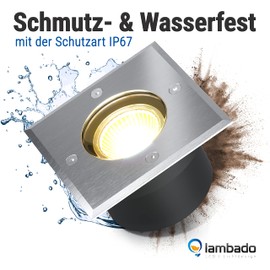 lambado® LED Floor Spotlight, Flat for Outdoor Use, IP67, Waterproof and Drivable, Includes 5 W Spotlight, Dimmable, Warm White, Recessed Floor Spotlight, Square Stainless Steel for Patio and Garden