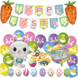 29 Pieces Easter Party Balloons Decorations Set,Easter Bunny Balloons Carrot Chick Balloons for Happy Easter Spring Party Supplies,Easter Baby Shower Party Decorations,Photo Booth Props