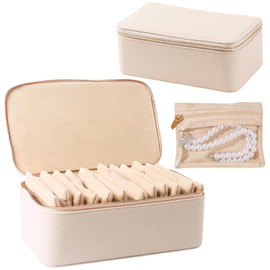 Yaliang Travel Jewelry Case with 12 Velvet Zipped Pouches Bags, Beige
