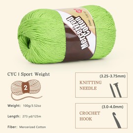 Katech 1OO% Mercerized Cotton Yarn for Crocheting & Knitting – Soft Sport Weight CYC #2, 4 Skeins 3.52 Oz (100g), Ideal Crochet Yarn for Dishcloths, Baby Clothes, Socks, Scarves(Grass Green)
