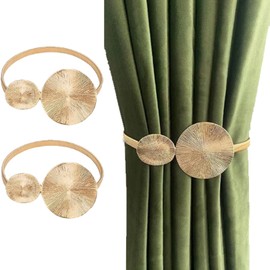 Wjelet Pack of 2 Curtain Tiebacks Gold, Adjustable Tiebacks for Curtains, Alloy, Metal Modern Curtain Buckle, Curtain Clips for Decoration, Home, Office, Cafe (Golden Lotus Leaf)