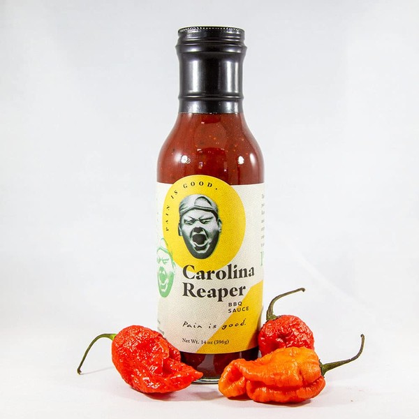 Pain is Good - Carolina Reaper BBQ Sauce - 14oz Bottle - Made in USA - - Family Friendly - Handcrafted in Small Batches with All Natural Ingredients - Pack of 1