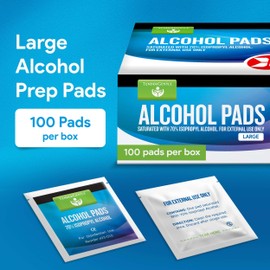 Large Alcohol Wipes Individually Wrapped - 100 Sterile Alcohol Prep Pads Saturated with 70% Isopropyl - for Home, First Aid Kits, and Medical Use